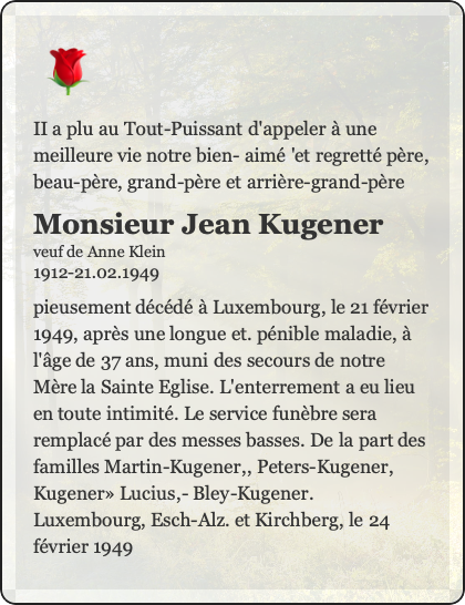 Traueranzeige für Jean Kugener