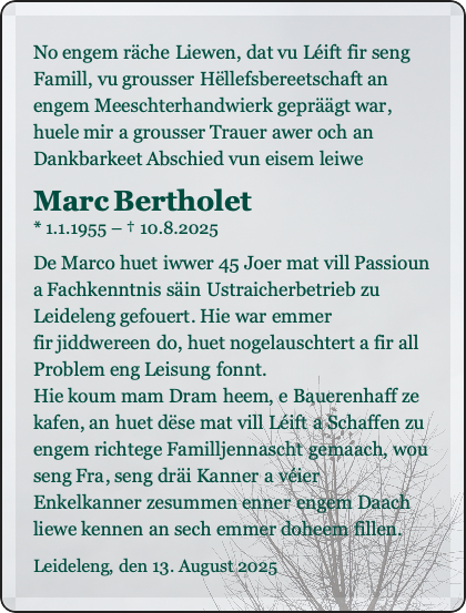 Traueranzeige für Marc Bertholet