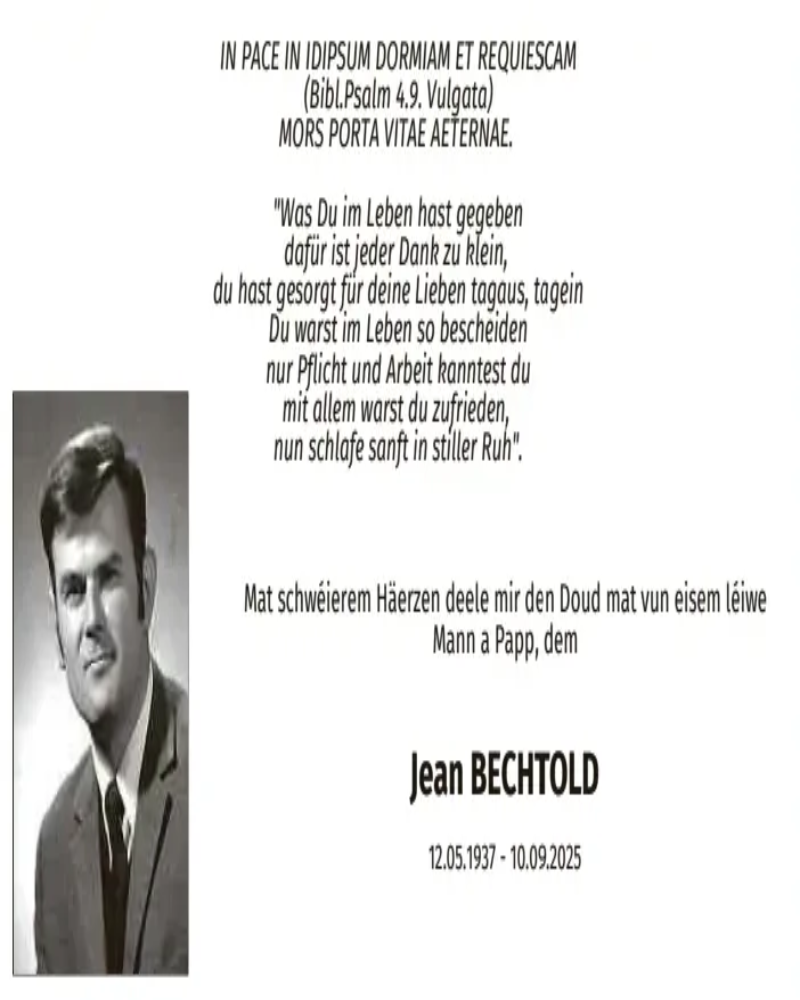Traueranzeige für Jean Bechtold