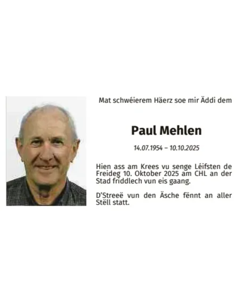 Traueranzeige für Paul Mehlen