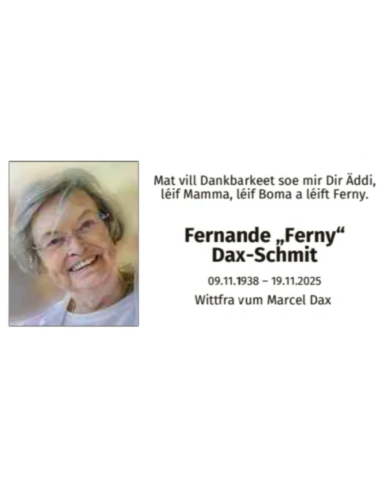 Traueranzeige für Dernande Dax Schmit