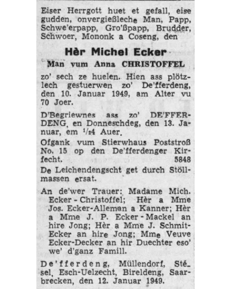 Traueranzeige für Michel Ecker