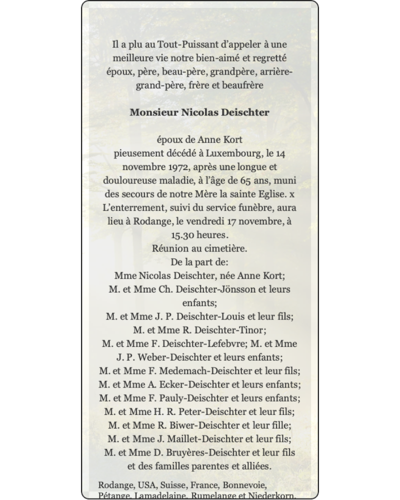 Traueranzeige für Nicolas Deischter