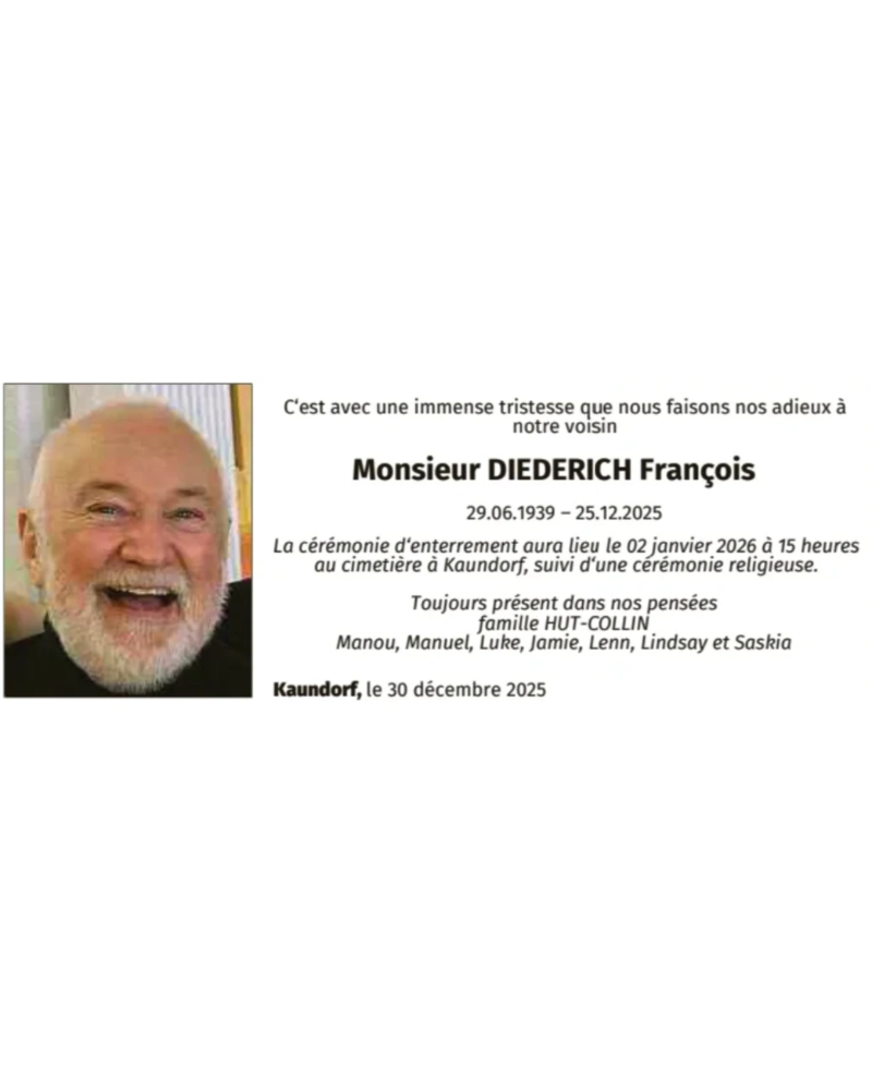Traueranzeige für François Diederich