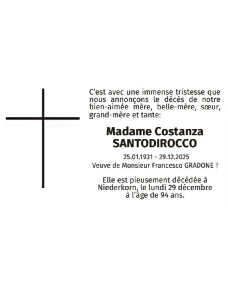 Traueranzeige für Costanza Santodirocco