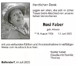 Traueranzeige für Rosi Faber