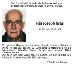 Traueranzeige für Joseph Gras