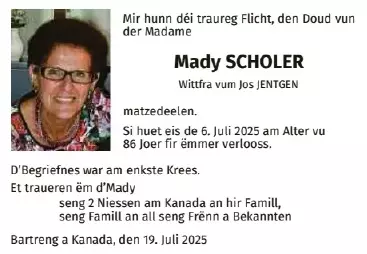 Traueranzeige für Mady Scholer