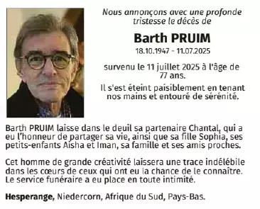 Traueranzeige für Barth Pruim