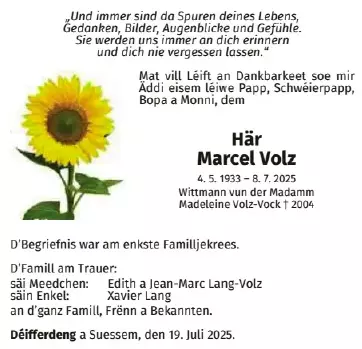 Traueranzeige für Marcel Volz