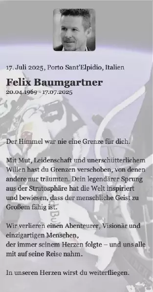 Traueranzeige für Felix Baumgartner