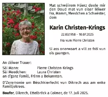 Traueranzeige für Karin Christen- Krings
