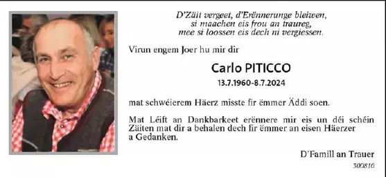 Traueranzeige für Carlo Piticco
