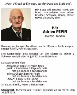 Traueranzeige für Adrien Pepin