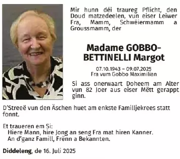 Traueranzeige für Margot Gobbo-Bettinelli