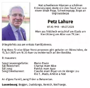 Traueranzeige für Petz Lahure