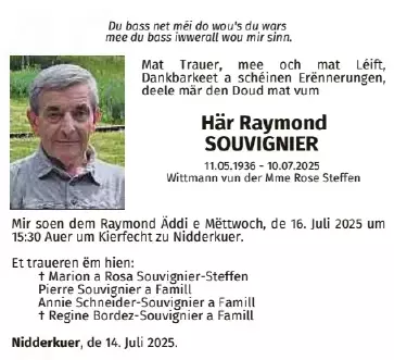 Traueranzeige für Raymond Souvignier