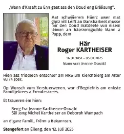 Traueranzeige für Roger Kartheiser