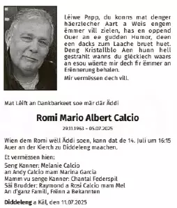 Traueranzeige für Romi Mario Albert Calcio