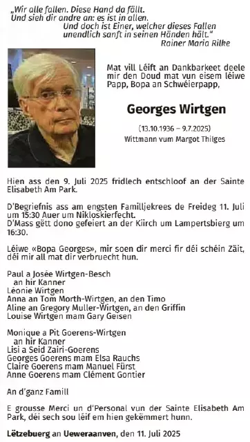 Traueranzeige für Georges Wirtgen