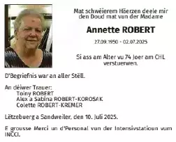 Traueranzeige für Annette Robert
