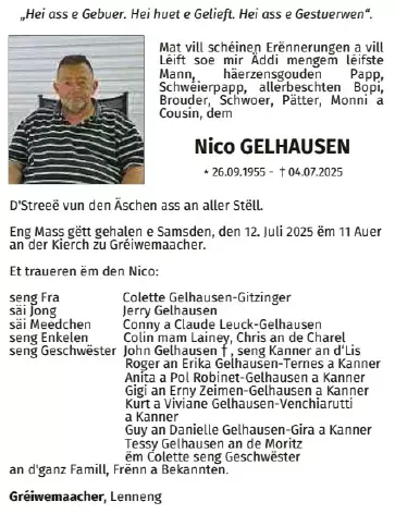 Traueranzeige für Nico Gelhausen