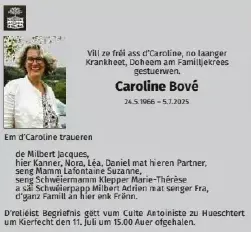 Traueranzeige für Caroline Bové