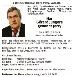 Traueranzeige für Gérard Jungers