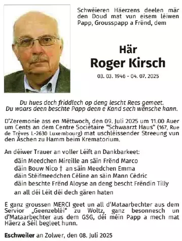 Traueranzeige für Roger Kirsch