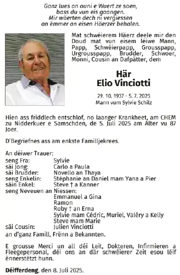Traueranzeige für Elio Vinciotti