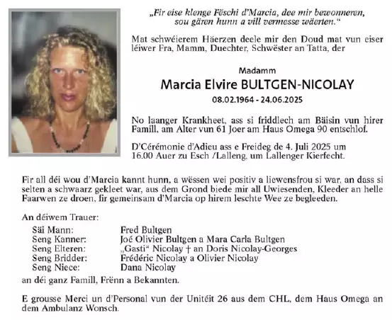 Traueranzeige für Marcia Elvire Bultgen- Nicolay