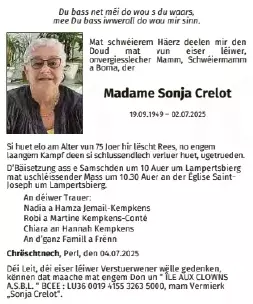 Traueranzeige für Sonja Crelot