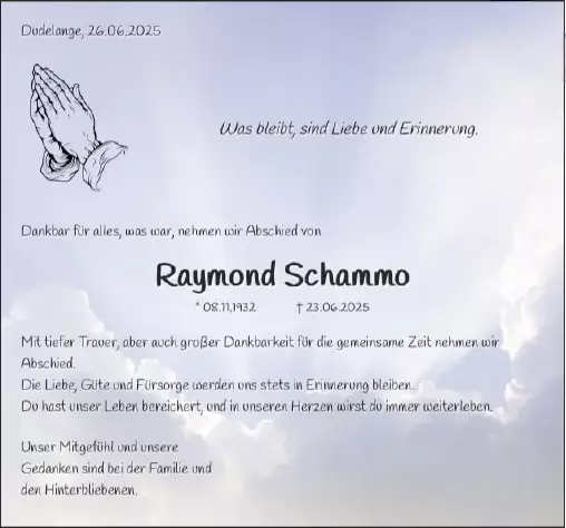 Traueranzeige für Raymond Schammo