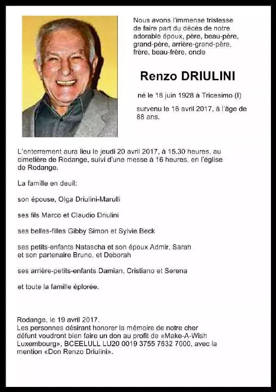 Traueranzeige für Renzo DRIULINI