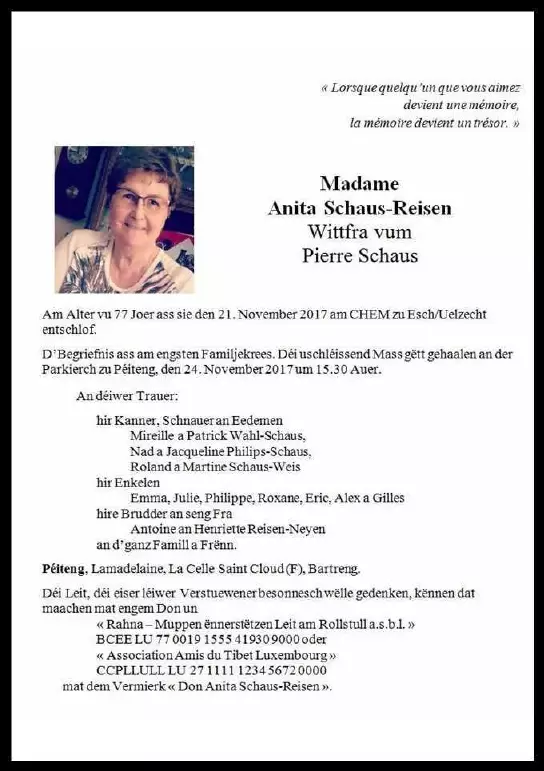 Traueranzeige für Anita Schaus-Reisen