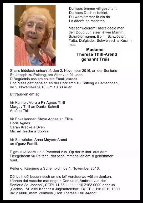 Traueranzeige für Thérèse Thill-Arend