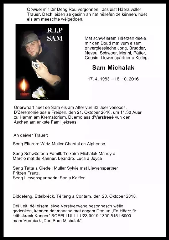 Traueranzeige für Sam Michalak