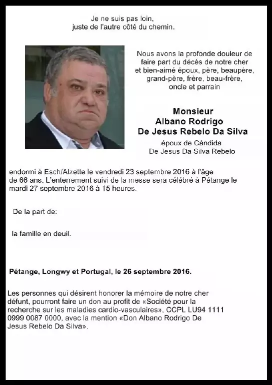 Traueranzeige für Albano Rodrigo De Jesus Rebelo Da Silva