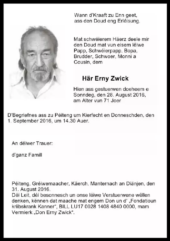 Traueranzeige für Erny Zwick