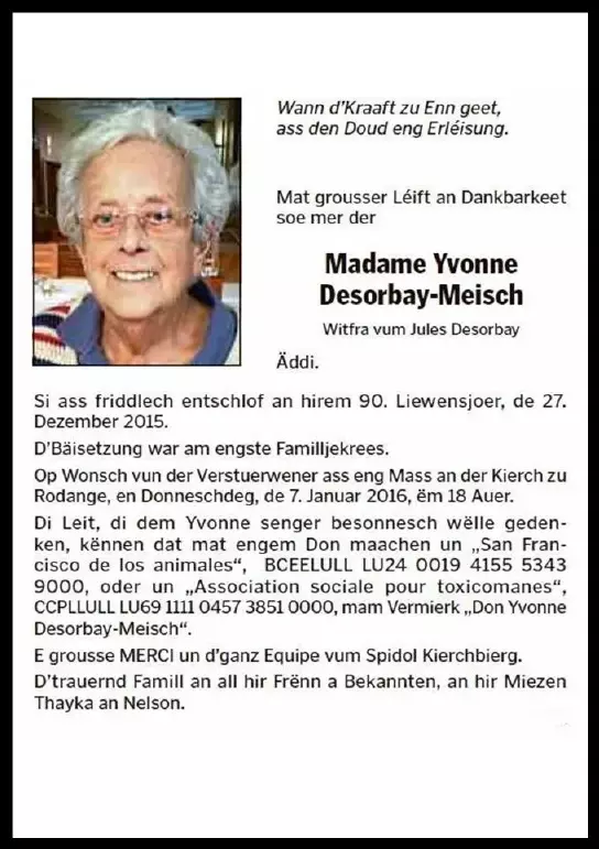 Traueranzeige für Yvonne Desorbay-Meisch