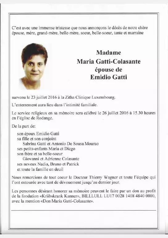 Traueranzeige für Maria Gatti-Colasante