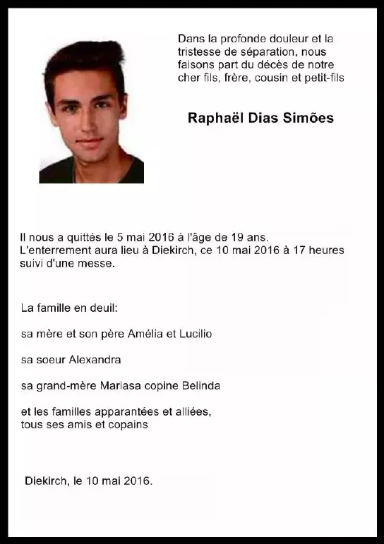 Traueranzeige für Raphaël Dias Simões
