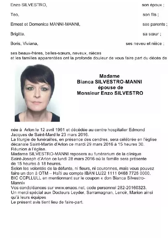 Traueranzeige für Bianca SILVESTRO-MANNI