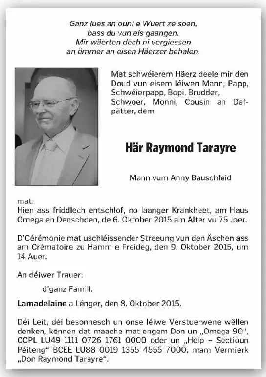 Traueranzeige für Raymond Tarayre