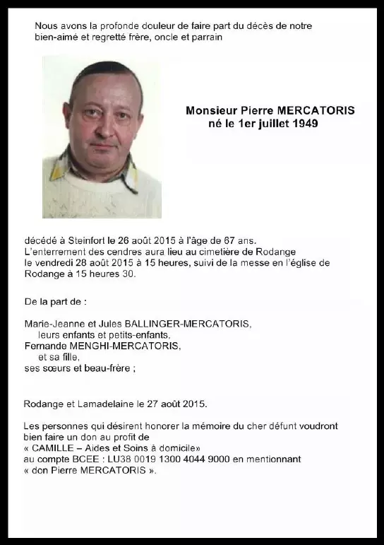 Traueranzeige für Pierre MERCATORIS