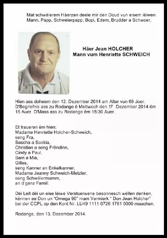 Traueranzeige für Jean HOLCHER