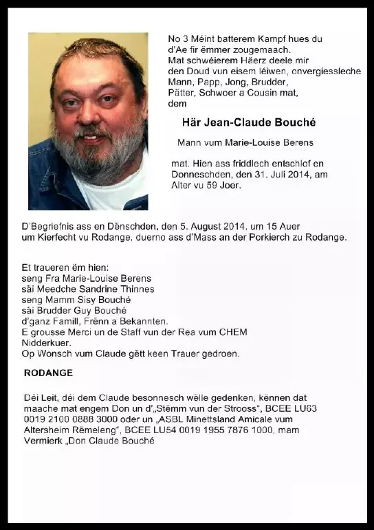 Traueranzeige für Jean-Claude Bouché
