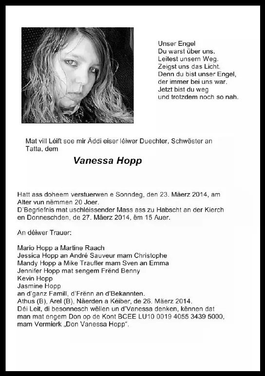Traueranzeige für Vanessa Hopp