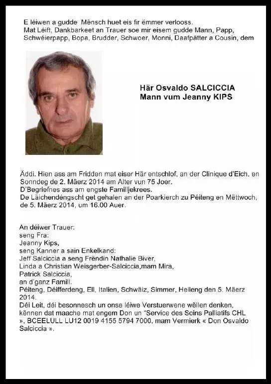 Traueranzeige für Osvaldo SALCICCIA