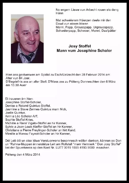 Traueranzeige für Josy Stoffel